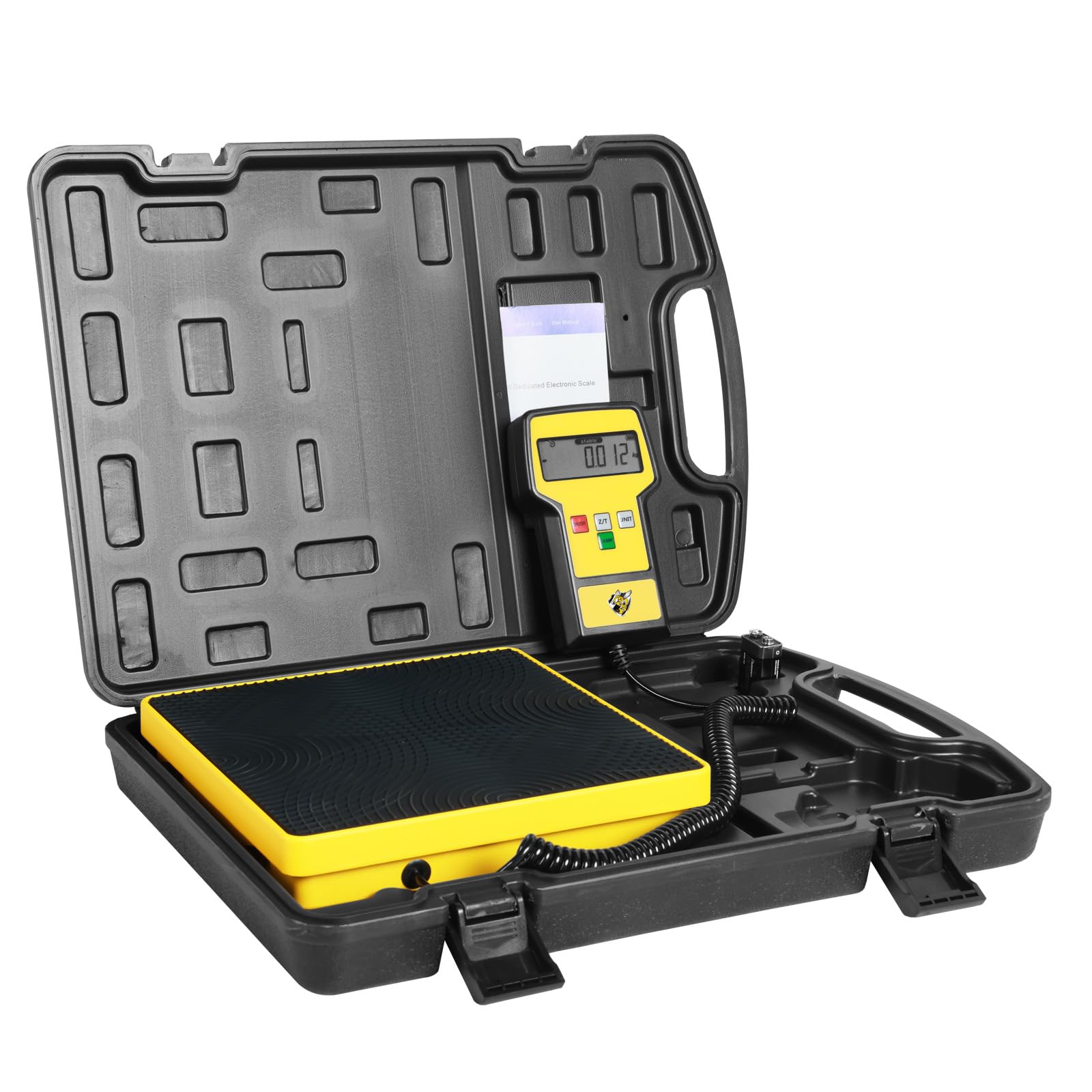 YELLOW JACKET Báscula de refrigerante de 220 libras HVAC Freón Escala electrónica de alta precisión para carga de refrigerante con funda portátil para todos los tanques de recuperación de refrigerante