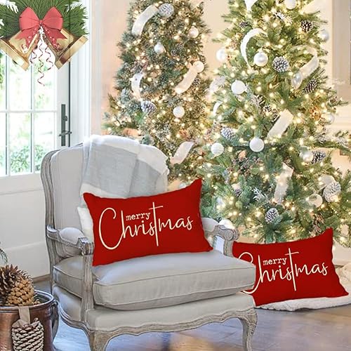 Miniatura 9 de RABUSOFA Fundas de almohada de Navidad de invierno de 12 x 20 pulgadas, fundas de almohada de copos de nieve de Navidad, fundas de cojín rojas