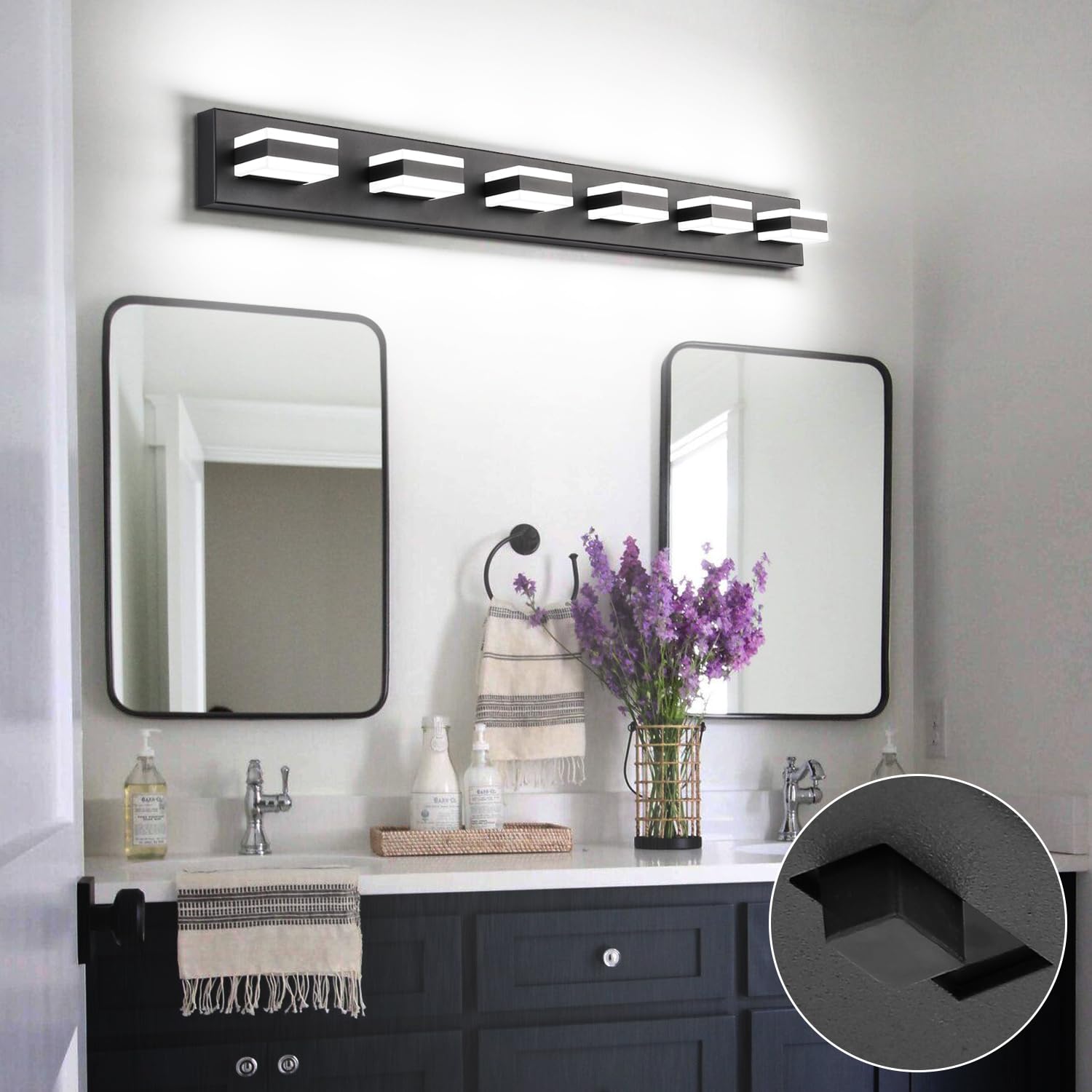 Photo 1 of *** LIGHT NOT FUNCTIONAL SOLD FOR PARTS //FINAL SALE 8/28 **** SOLFART 5 Color Temperature Adjustable Modern Vanity Light6 Lights Black Bathroom Light FixturesIndoor LED Bar Lighting 5 Color Temperature Adjustable 5CCT ETL Listed