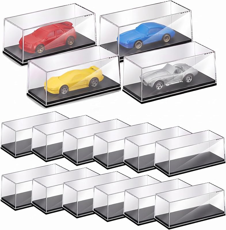 16 Pcs 1/64 Display Case Acrylic Model Cars Display Case 4.17 x 1.81 x 1.81 Inches Clear Plastic Vehicles Toy Cars Storage Collectors