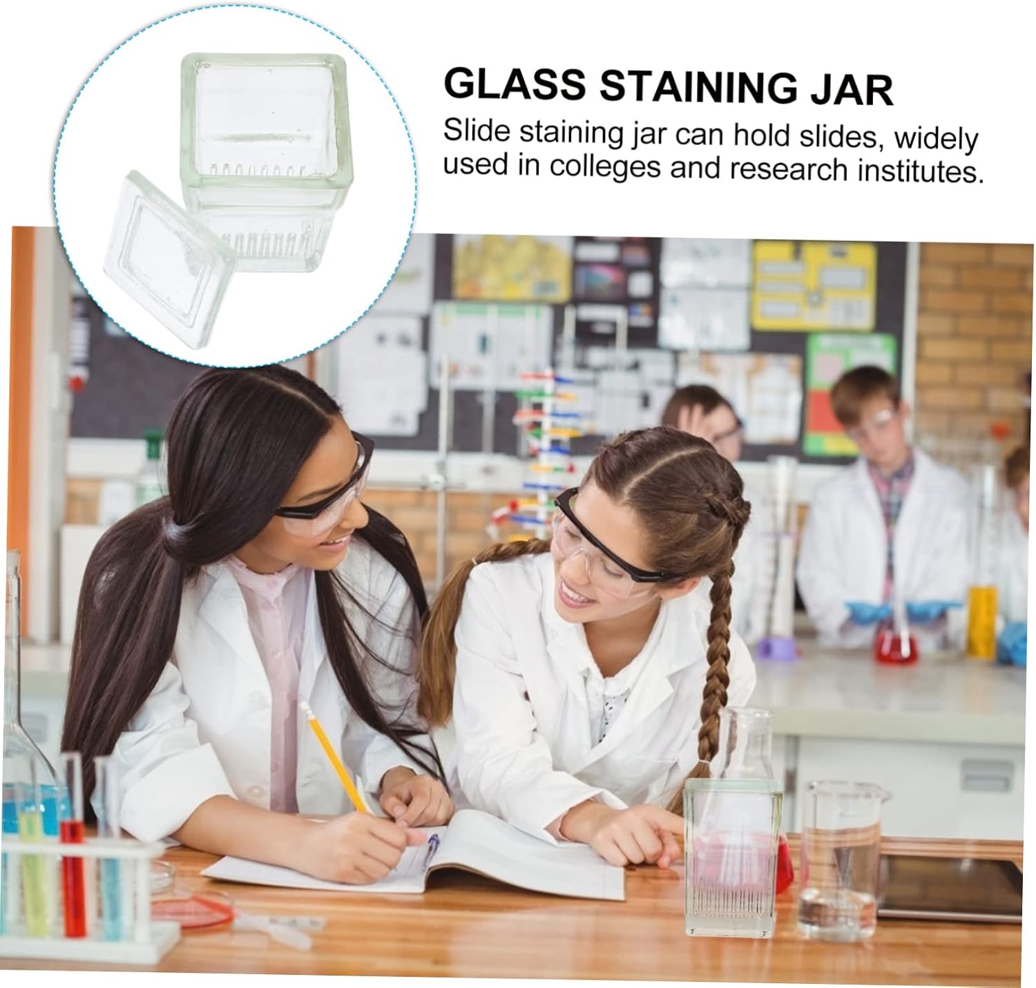 1pc Lab Jar Slides Staining Tank Glass Staining Vat for Research School Teaching