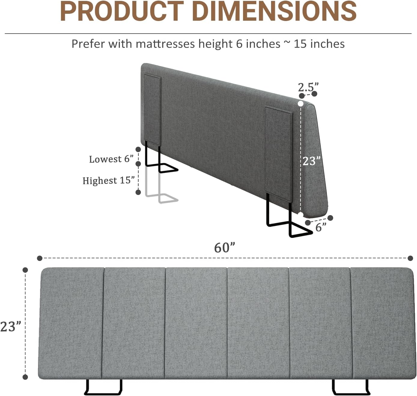 Queen Size Headboard Only-No Assembly, Upholstered Headboard Queen Size Linen Fabric Modern Style Headboards Extra-Thick, Dark Gray Dark Gray Queen