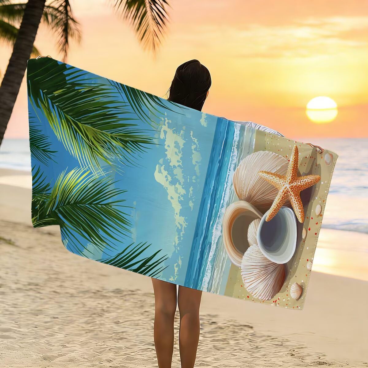 Telo Mare Microfibra, Telo Mare Grande 90x200cm 2 Pezzi, Asciugamano Palestra Donna Asciugatura Rapida, Antisabbia Asciugamano Microfibra, Leggero Asciugamani Palestra per Regalo (Paesaggio) -4162