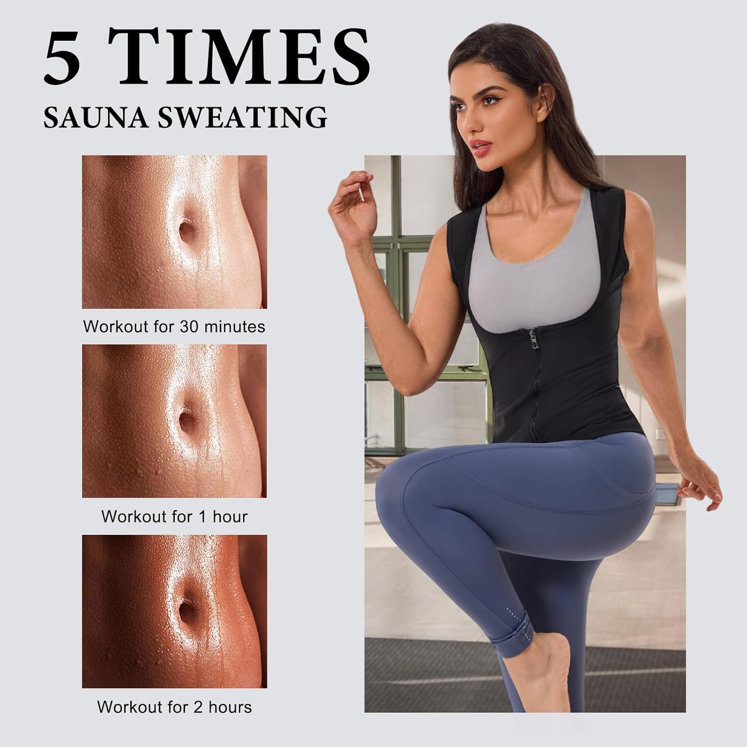 Sauna Suit for Women Weight Loss Sweat Vest Waist Trainer Workout Sleeveless Compression Tank Top Shaper with Zipper - Image 7