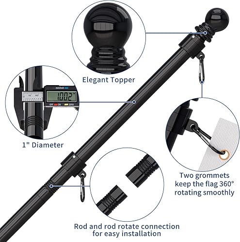 Miniatura 3 de Mástil de bandera sin enredos con soporte mejorado, bastones de bandera de acero inoxidable de 6 pies para exteriores, residencial o comercial, kit