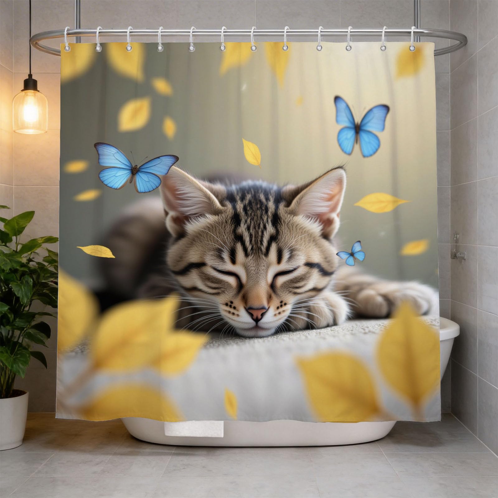 Hongduo 3D Cat Shower Curtain for Stalls Bathtubs Animal Bathroom Decor Shower Curtain Set Polyester Fabric Waterproof 180x200cm/71X79 Inch with Hooks