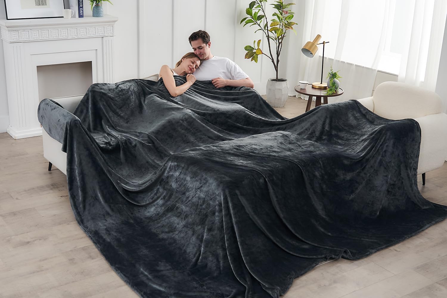 Commollis Oversized King Fleece Blanket 120"x120" (10'x10') - Giant Flannel Throw Blanket for Bed, Couch, Camping & Travel - Soft, Warm, Family-Sized Blanket for Indoor & Outdoor Use Dark Gray 120*120