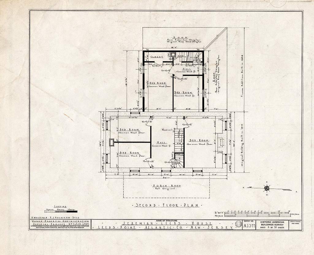 Historic PictoricBlueprint HABS NJ,1-LEEPO,1- (Sheet 3 of 10) - Japhet Leeds House, Moss Mill Road, Leeds Point, Atlantic County, NJ 14in x 11in