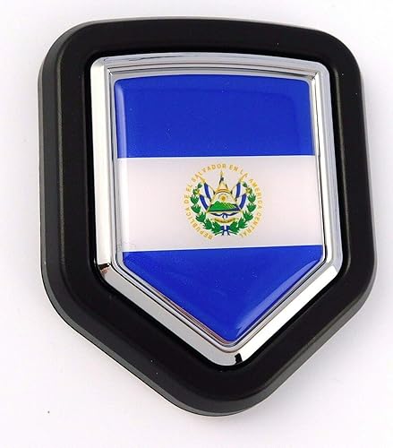Miniatura 2 de Bandera de El Salvador para coche, camión, escudo negro, parrilla emblema cromado, 2.6 x 3.1 pulgadas