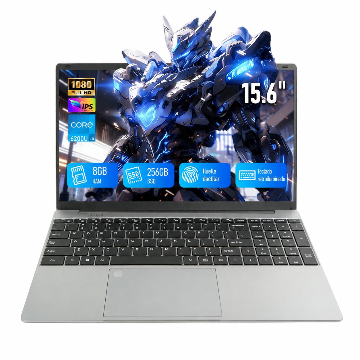 Ordenador Portátil 15,6 Pulgadas, Core i5 6200U 3,4 GHz Win11 8GB 256GB SSD Expansión 1TB, 5G WiFi 1920x1080 FHD, BT5.0 HDMl USB 3.0 Portatil con Teclado Español Membrana retroiluminado de tamaño-Gris