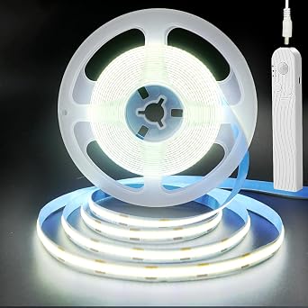 5V Motion Sensor Dimmable USB Rechargeable COB LED Strip Lights,Built-in 1500mAh Battery,Three Modes,9.84FT/3M,Cool White 6500K,320LEDs/M,Night for Closet,Wardrobe,Bed,Stairs,Kitchen