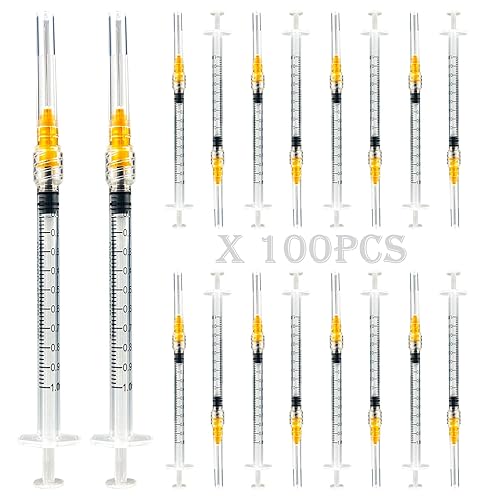 Miniatura 8 de Paquete de 100 jeringas Luer Lock de 0.3 fl oz con agujas de 23 gas (1 pulgada), jeringas y agujas de plástico desechables para laboratorios
