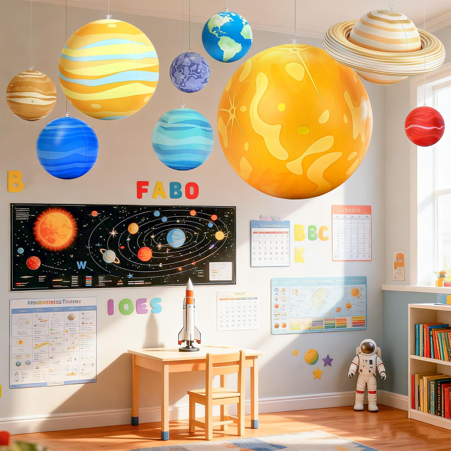 Juguetes científicos de planetas del sistema solar (colorido, con luz, 9 piezas)