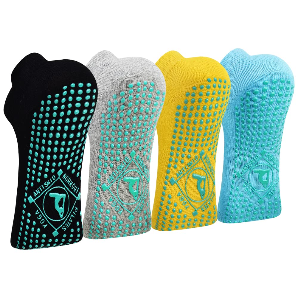 Women Yoga Socks Trainer Socks with Grips 4-10 Non Slip Pilates Socks  Multipack Anti Slip Grippy Socks