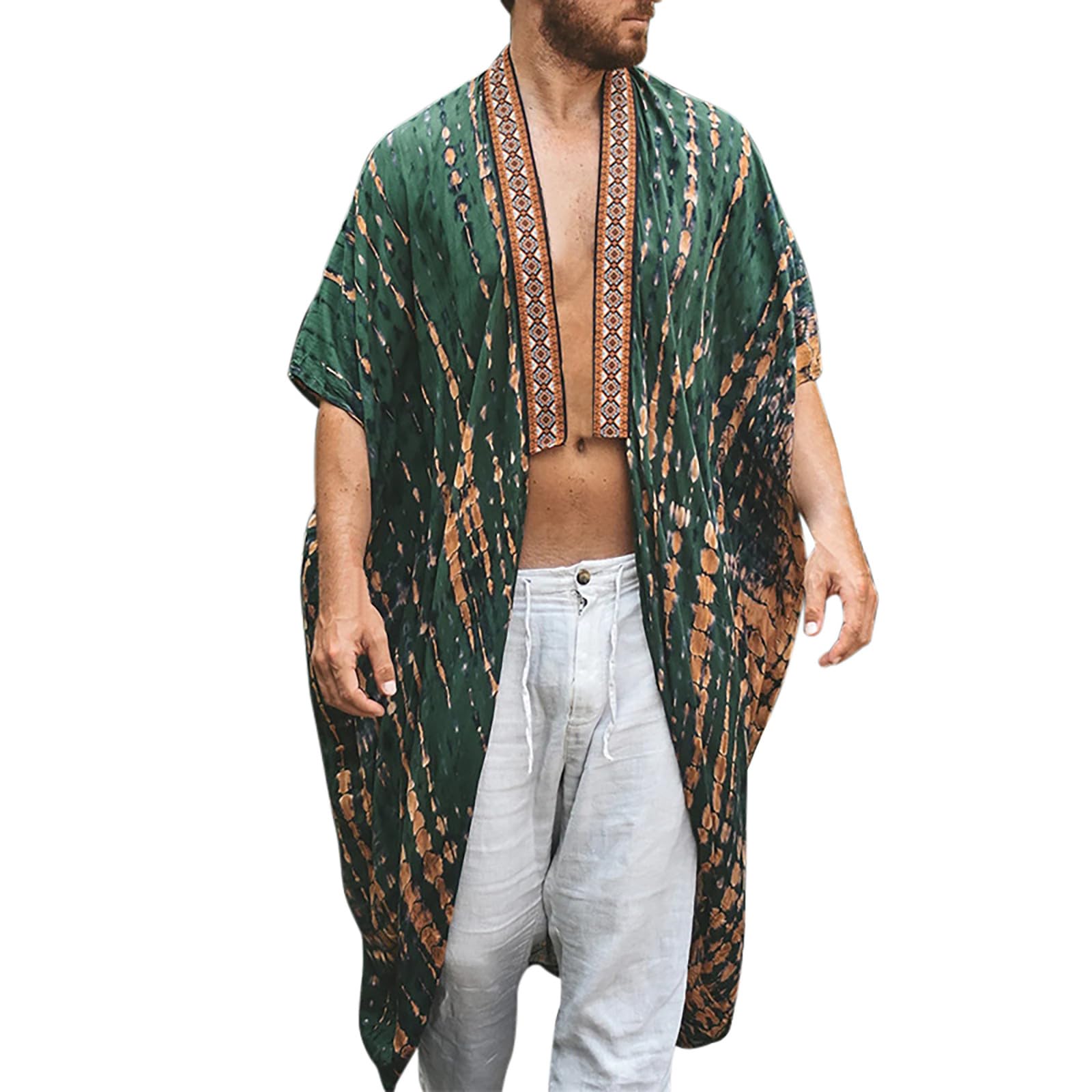 RUMAOZIA Chaqueta de punto para hombre con protección solar para la playa, albornoz ligero de kimono para hombre, chaqueta larga abierta con frente japonés, chaqueta de punto larga para verano, capa
