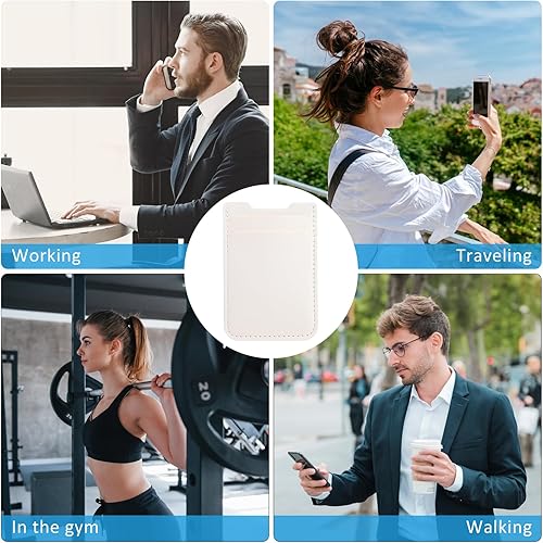 Miniatura 6 de Billetera para teléfono adhesiva, paquete de 3 tarjeteros para teléfono, tarjetero de cuero adhesivo para tarjetas de crédito con doble bolsillo