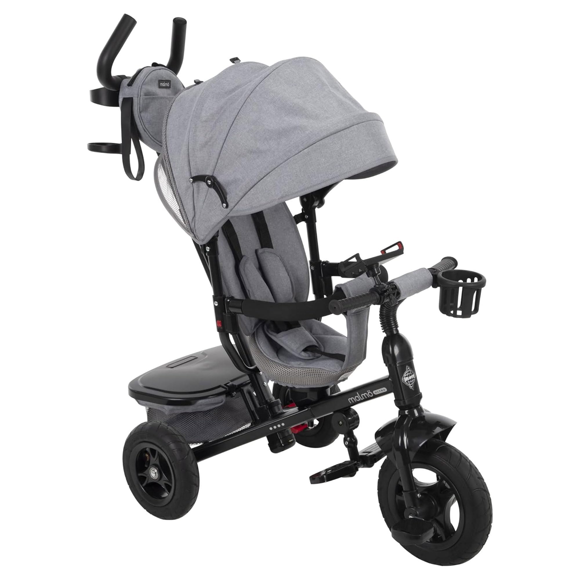 Malmö Ultra 4-in-1 Canopy Trike with Adjustable Push Handle, Folding Footrest, Removable Canopy, and Accessories , Gray