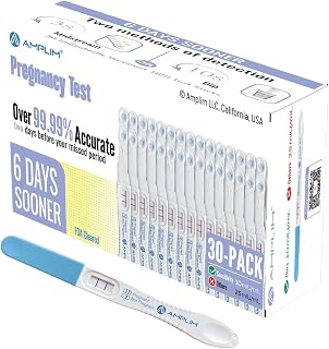 Amplim Early Result Pregnancy Test Sticks | 6 Days Early Detection Pregnancy Tests at Home, 99.99% Accurate, Ultra Sensitive 10 MIU/ml, | Fertility HCG Midstream/Dip Rapid Test (30-Pack)