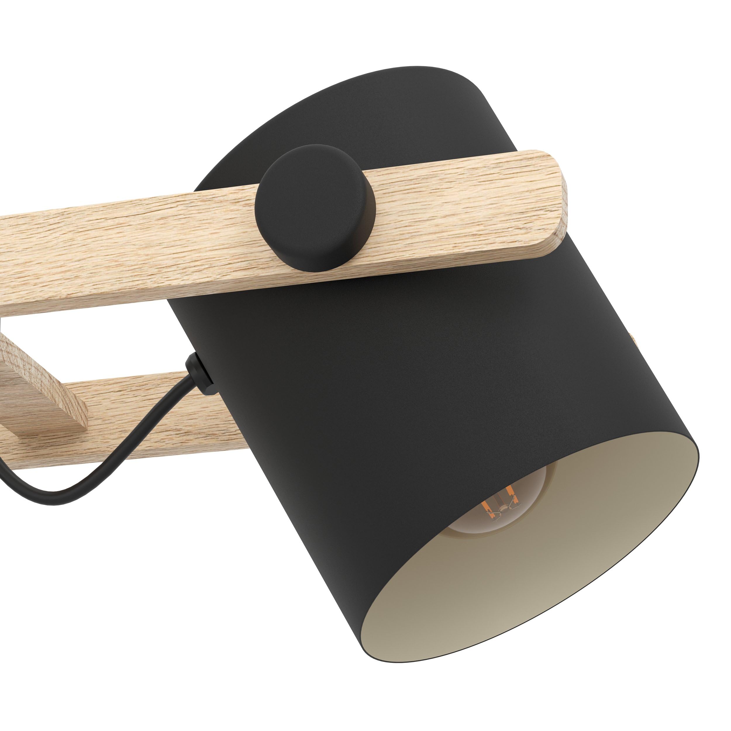 EGLO HORNWOOD żyrandol w stylu vintage, 3 płomienie, industrialny design, lampa wisząca w stylu retro, stal i drewno, czarny, kremowy, brązowy, certyfikat FSC, oprawka E27