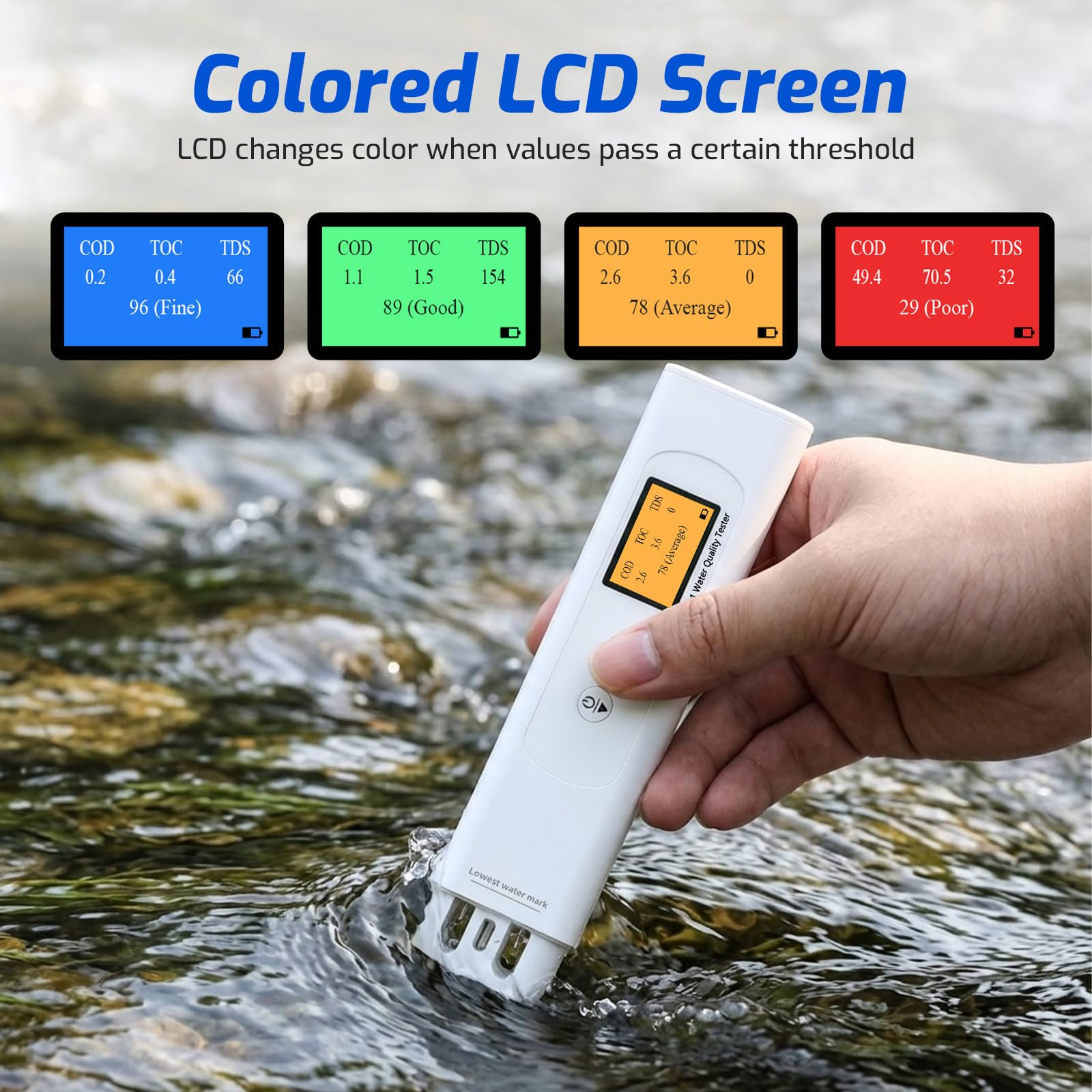 Testeur d'eau Multiparamètres 9-en-1 : COD, TOC, UV275, TDS, EC, Salinité, Dureté, SG, Temp. LCD Couleur, Rétroéclairage, Scoring Intelligent pour Aquariums et Eau Potable