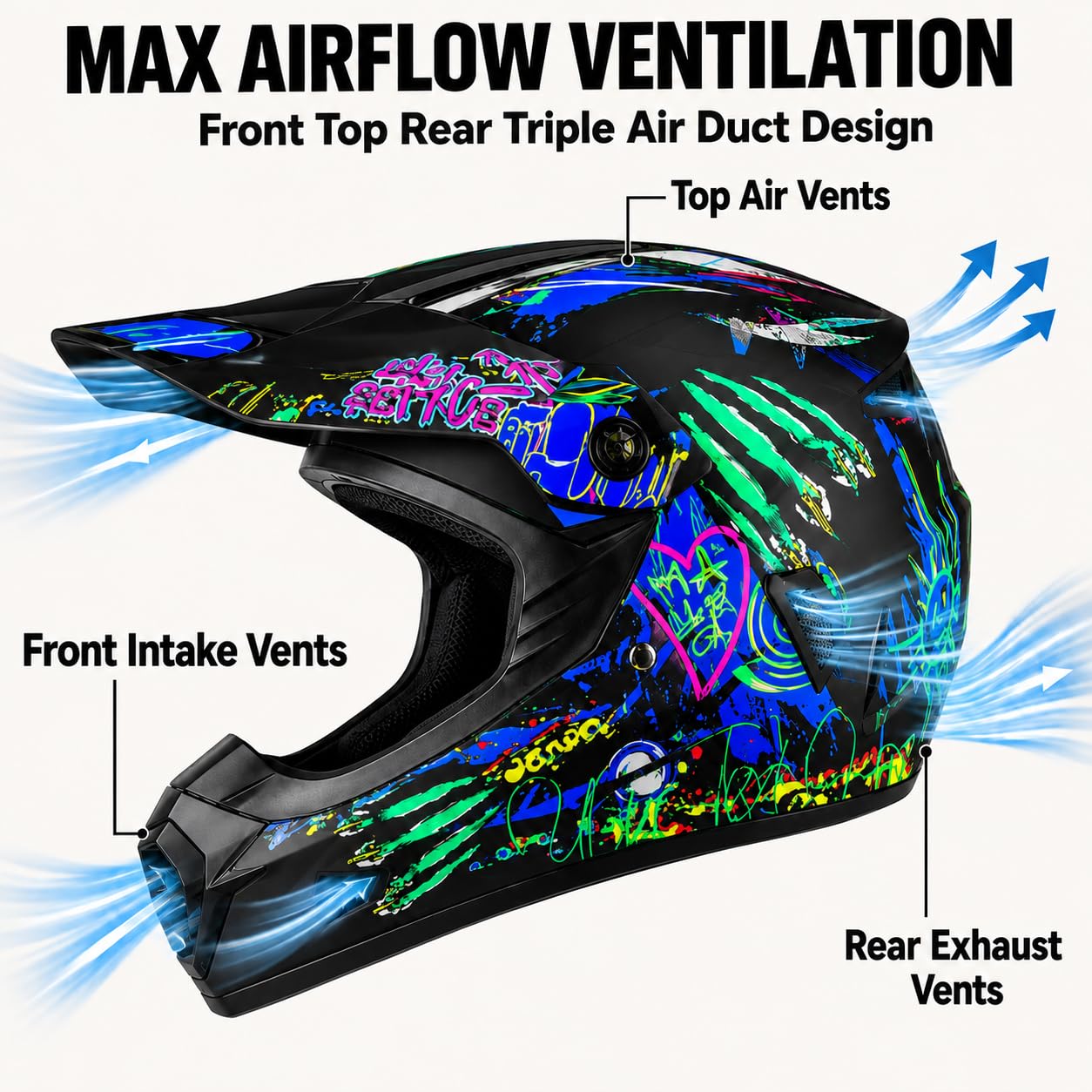 Motocross Helm Kinder, Downhill Motorradhelm für Herren und Damen, Fullface Crosshelm Komplettset mit Handschuhe Maske Brille Inklusive 2 Größen Helmfutter