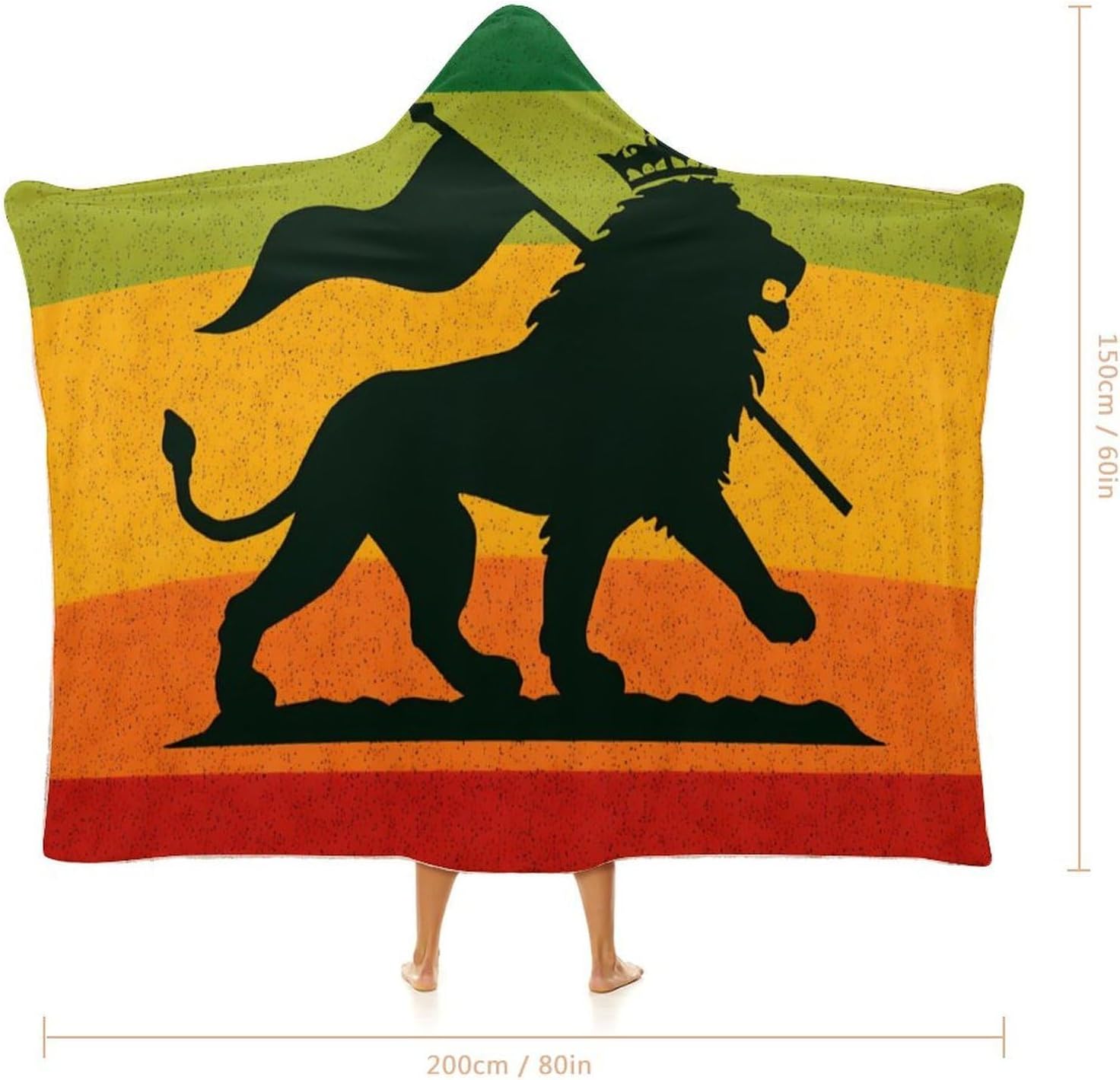 Rastafarian Lion Reggae Music Wearable Blanket Oversized Throw Cape | Cozy Hooded Blanket Gifts for Women Men