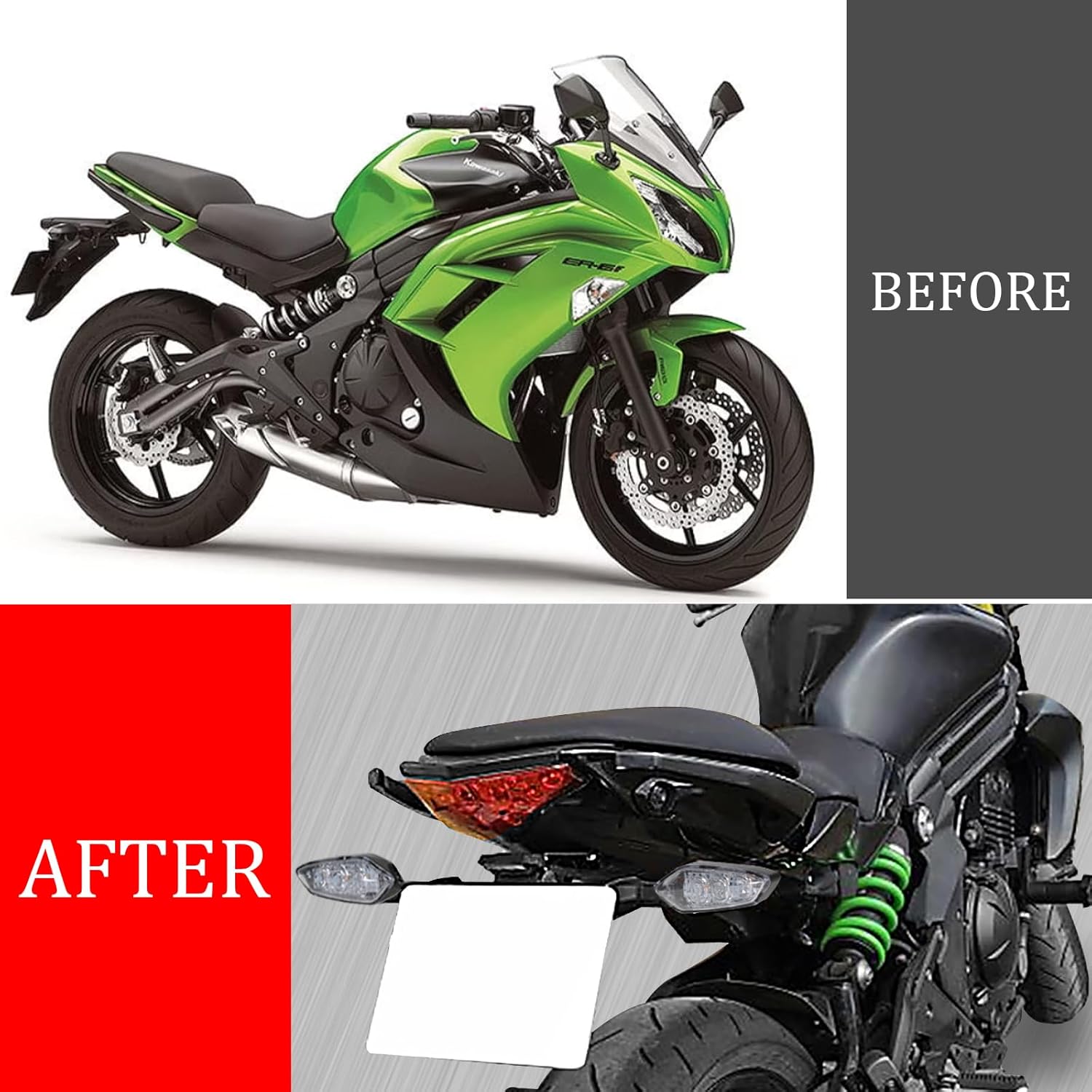 Fender Eliminator Compatible with ER-6N & ER-6F & NINJA 650 EX650 2012-2016 Tail Tidy License Plate Mount Rear Tail Light LED Turn Signal Indicator Kit (Clear)