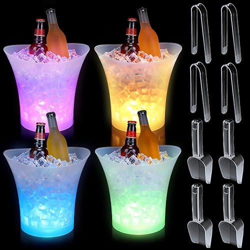 Miniatura 1 de 12 cubos de hielo LED a granel con cuchara y clip 5 L de luz LED cubo de hielo que cambia de color cubo de hielo de acrílico transparente champán
