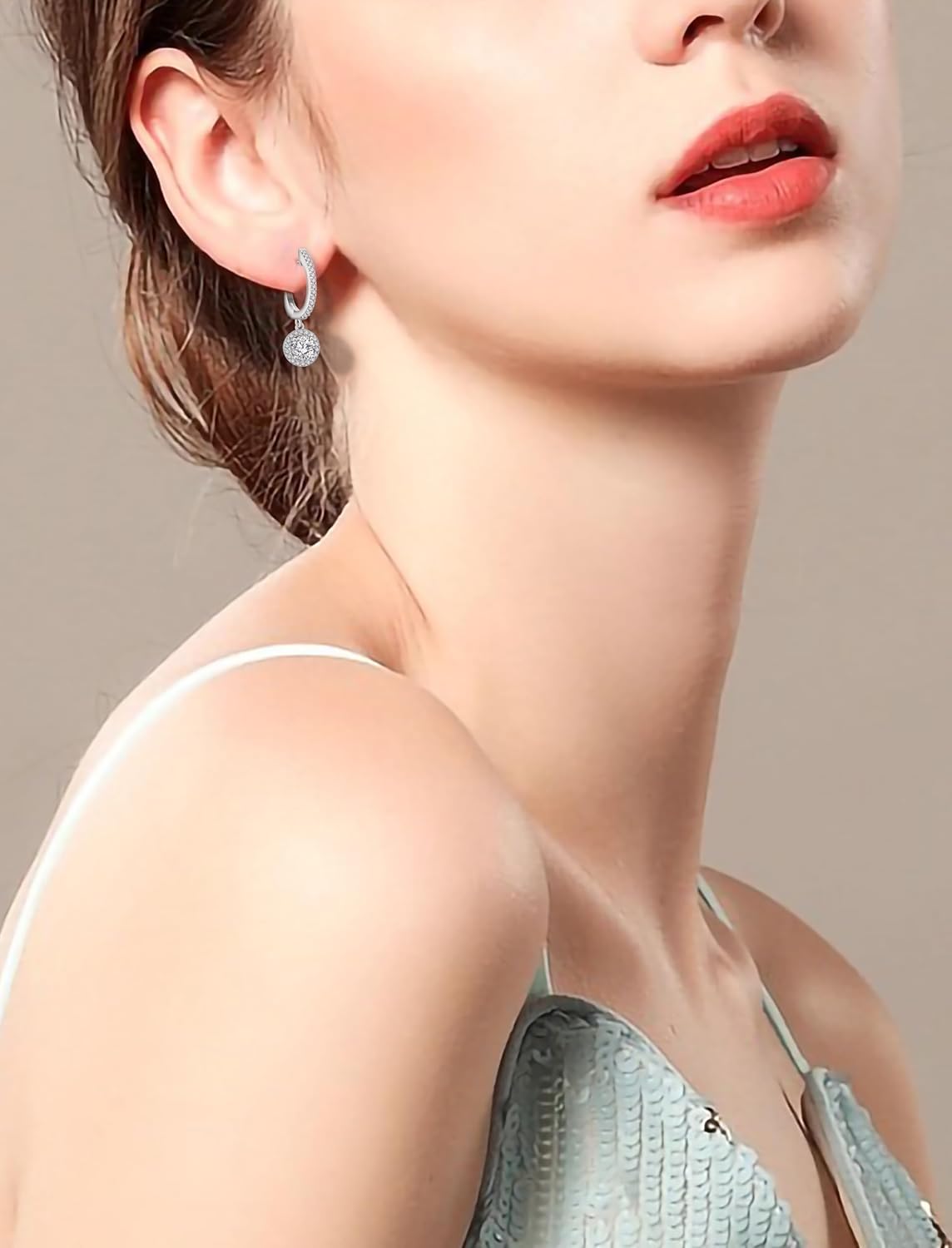 Dangle Huggie Earrings for Women 925 Sterling Silver Cut 12 Birthstone Cubic Zirconia Drop Earrings for Her Gifts on Valentine's Day Birthday - Image 4