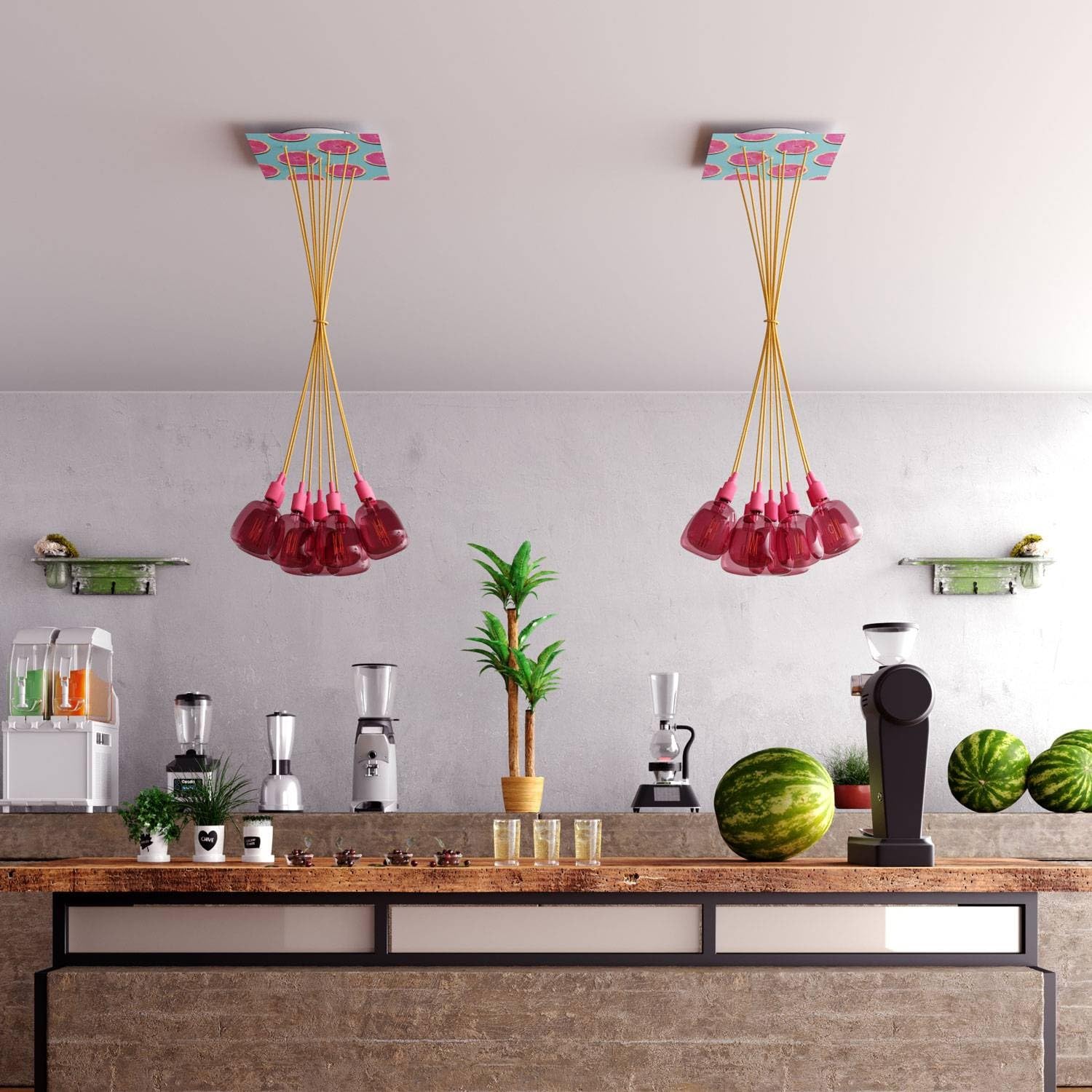 creative cables Rosone lampadario soffitto Rose-One quadrato – (Lato 400 mm, diametro 300 mm, 9 fori a X, 4 fori laterali) – Sistema brevettato – Stile Pop-Corn per multi sospensioni