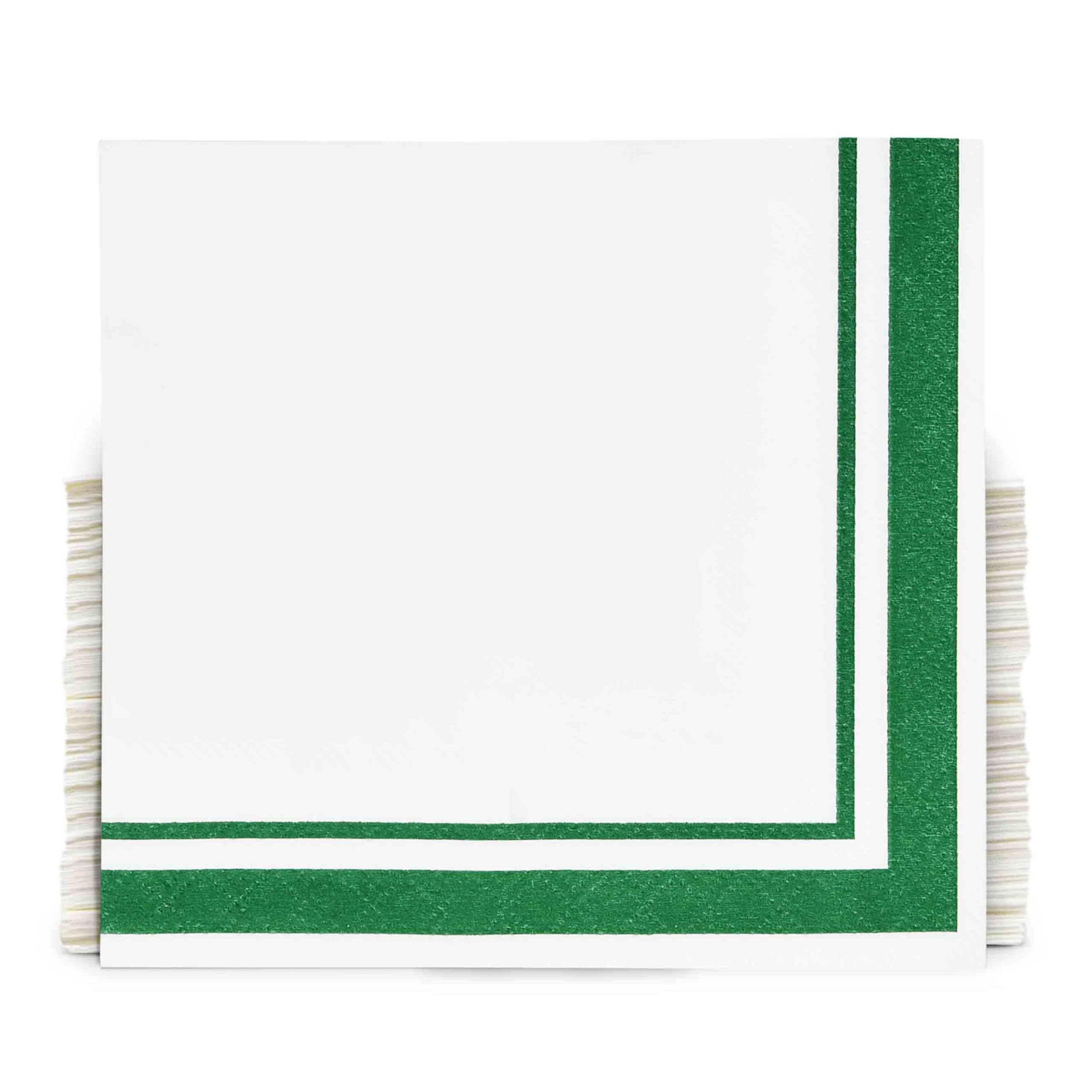 Gift Boutique Dark Green and White Cocktail Napkins – 120 Pack 5 x 5 Inch 3-Ply Disposable Lined Beverage Napkins for Parties, Weddings, Events, and Everyday Use