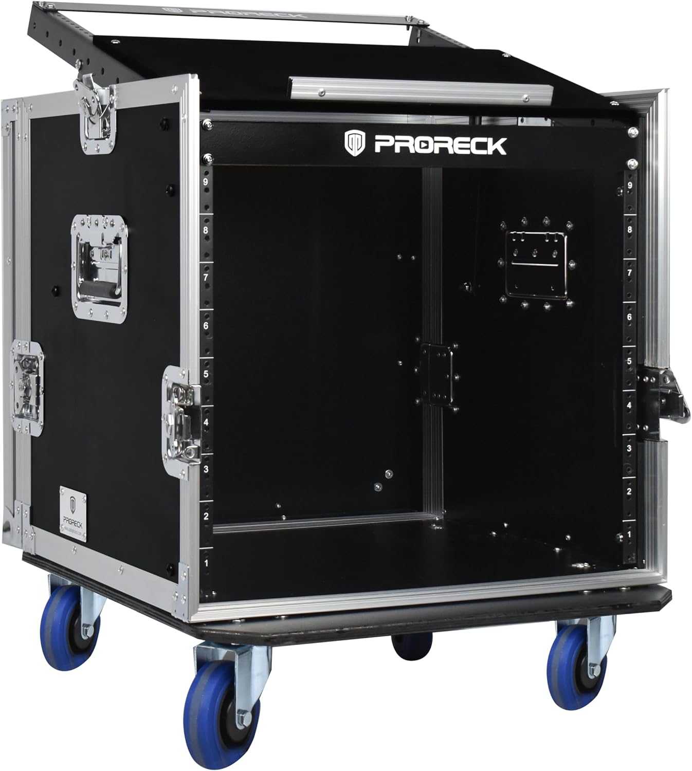 PRORECK 12U Rack/Road Case With Slant Mixer Top, And Casters, 20'' Rackable Depth, Plywood, 12U Installation Size, Pro Stage Performance