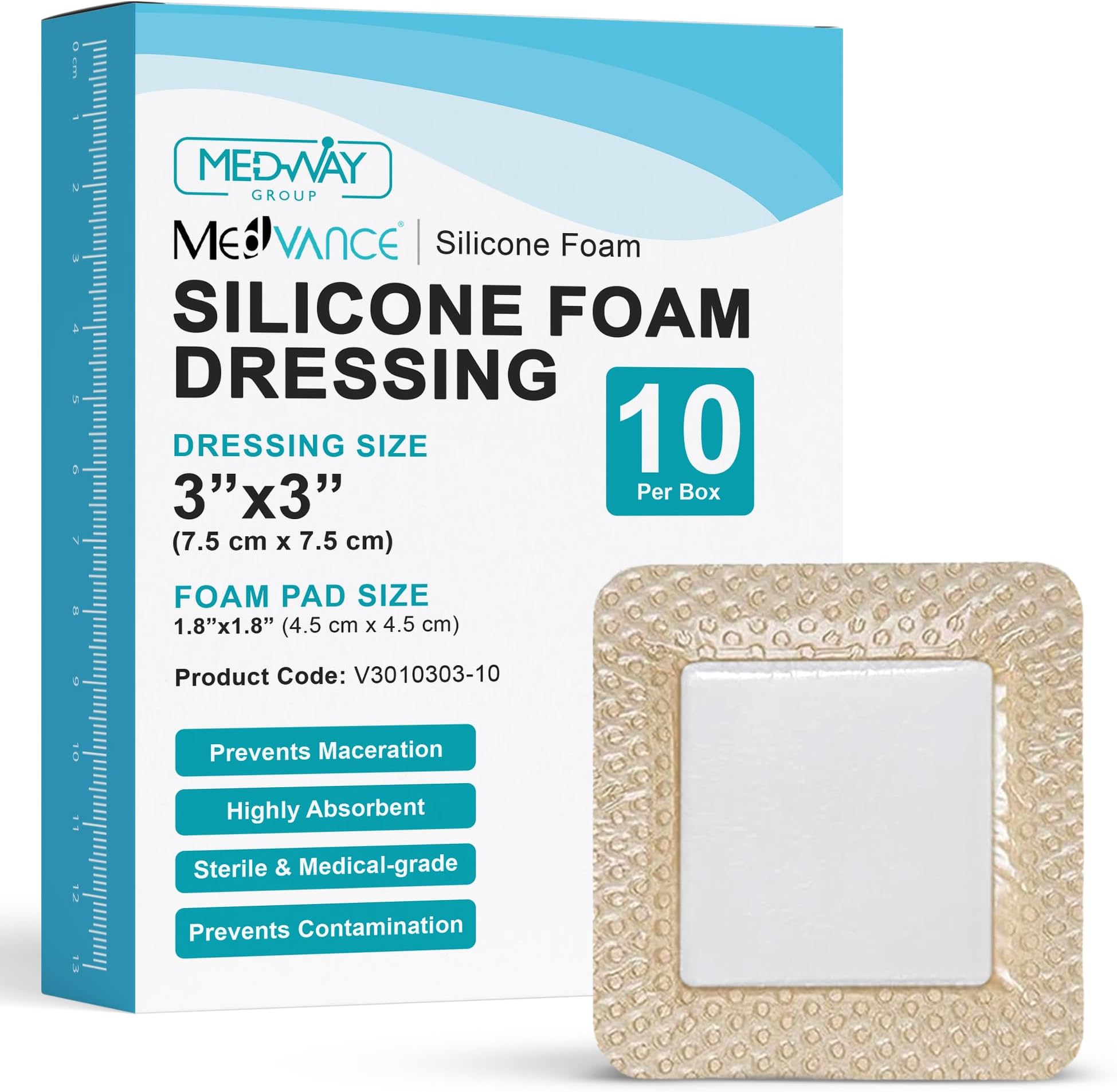 Silicone Foam Adhesive Dressing with Border, 3"x3", Box of 5 | Sterile And Individually Wrapped - Highly Absorbent & Medical Grade - Promotes Faster Healing - Breathable And Waterproof