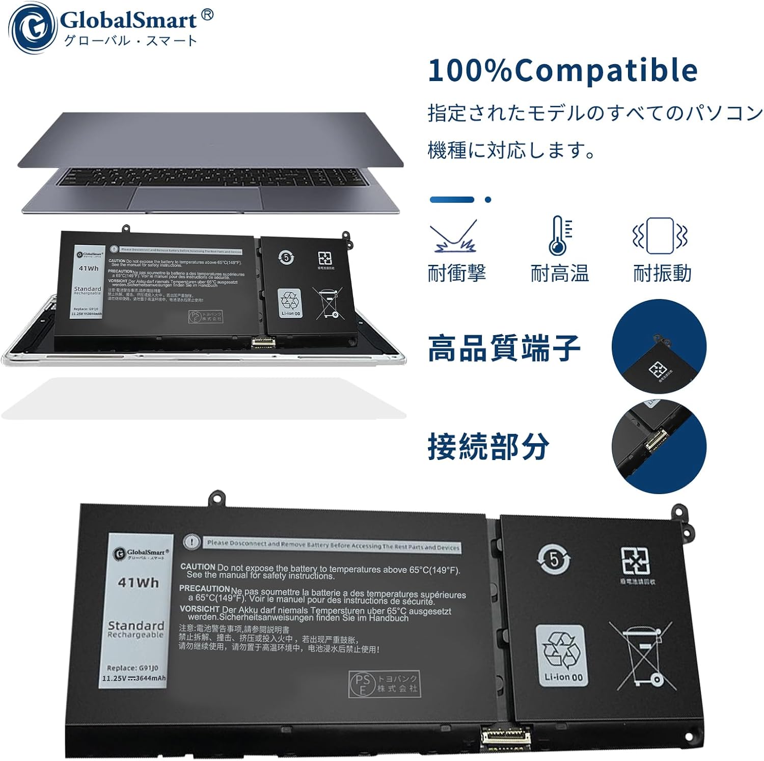 増量】 DELL デル Dell Vostro 1510 対応用 ブラック 【5200mAh・11.1v】GlobalSmart高