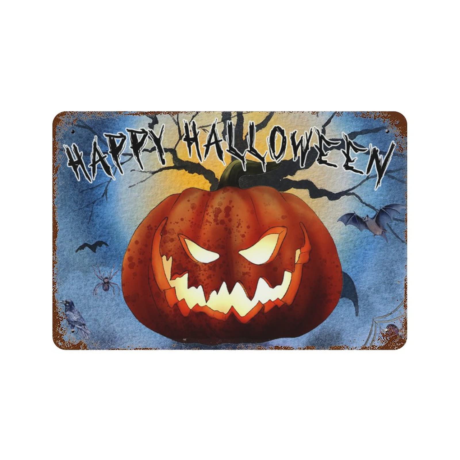 Plaque en métal Halloween citrouille chauve-souris décoration cour extérieure Jack O Lantern