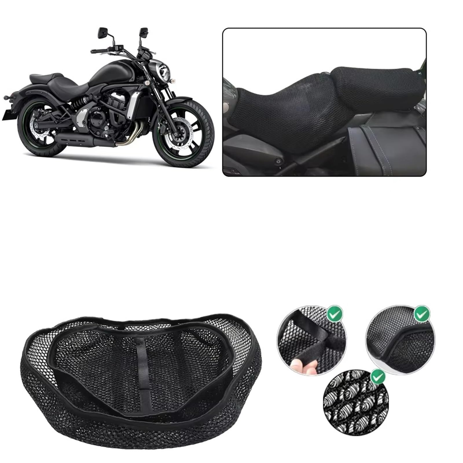 Moto Copri Sedili Per Kawasaki Per Vulcan S 650 Per S650 Coprisedile per moto Imbottitura protettiva antiscivolo resistente al calore elastica e traspirante