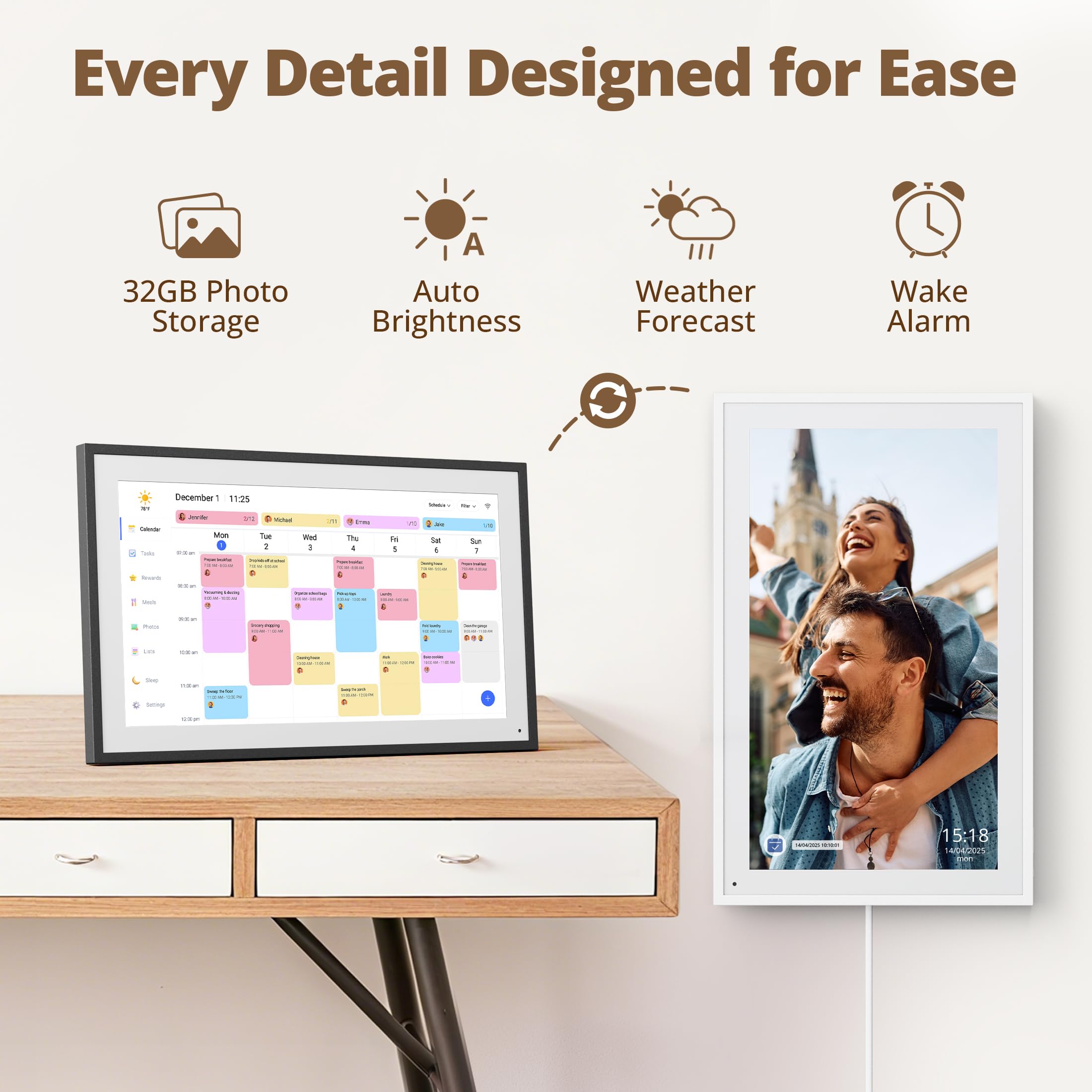 Calendario digital de pared de 15.6 pulgadas, pantalla táctil interactiva, calendario electrónico y concentrador familiar inteligente con sincronización entre dispositivos, recordatorios de horarios