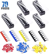 Glarks 70Pcs(5Sets) Terminal Block Set, 5Pcs 7 Positions 600V 15A Dual Row Screw Terminals Strip + 5Pcs Pre-Insulated Barrier Strips + 60Pcs Insulated Fork Wire Connector (7P+Fork Connector) - coolthings.us