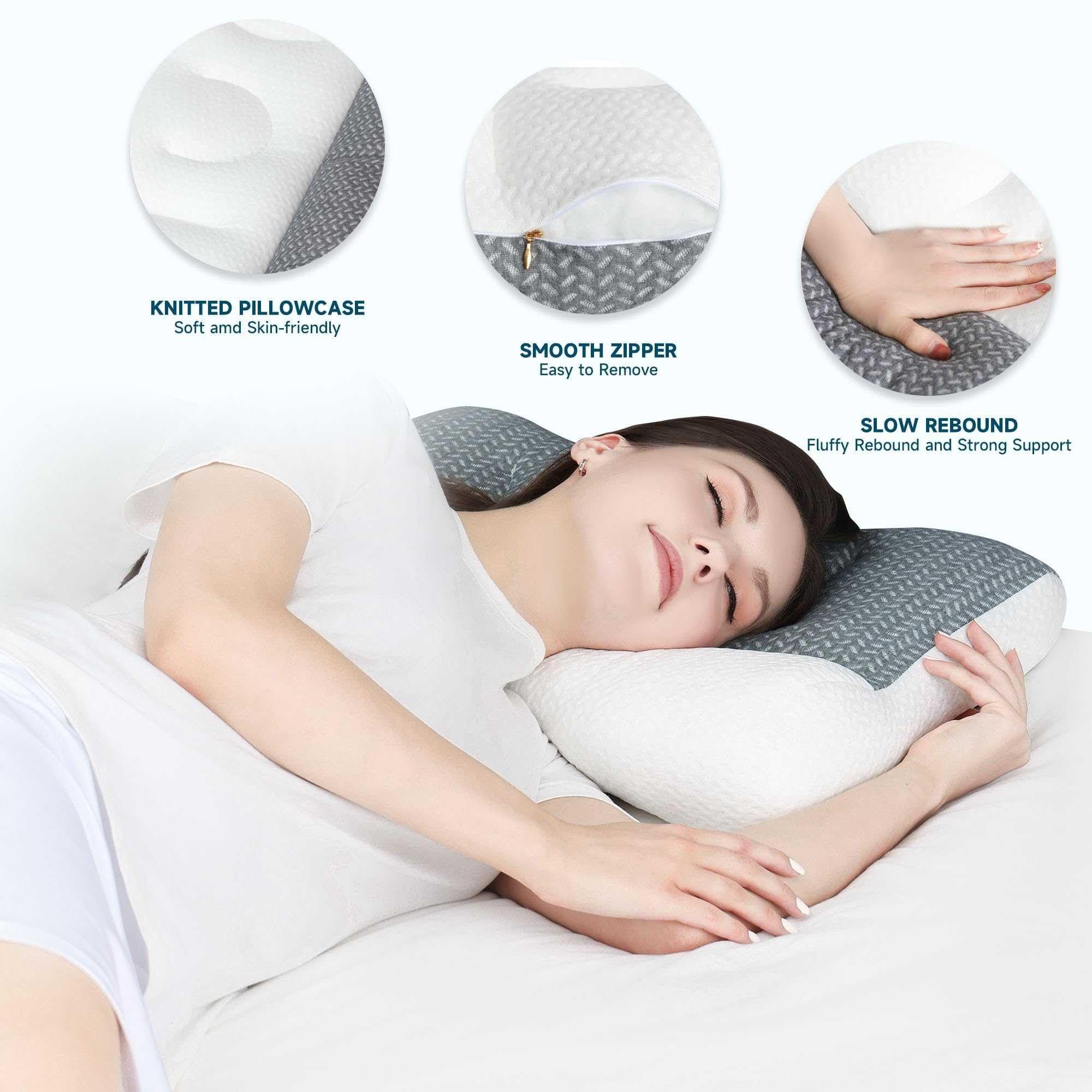 Oreiller Orthopédique Mémoire De Forme 40x60cm - Pour Dormeur Côté/dos/ventre, Avec Fente Pour Oreille - 5