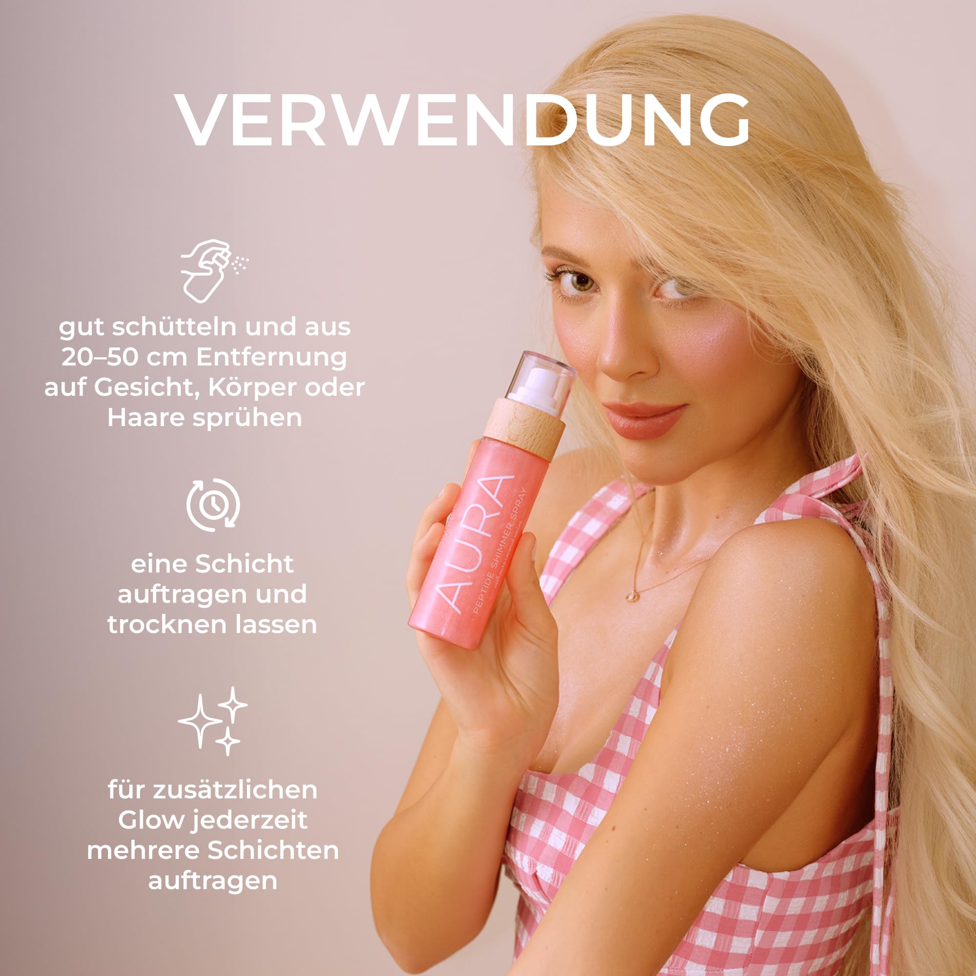 COCOSOLIS AURA PINK Peptide Shimmer Spray - Natürliches Glitzer Schimmer-Spray mit Peptiden für Gesicht, Körper und Haare