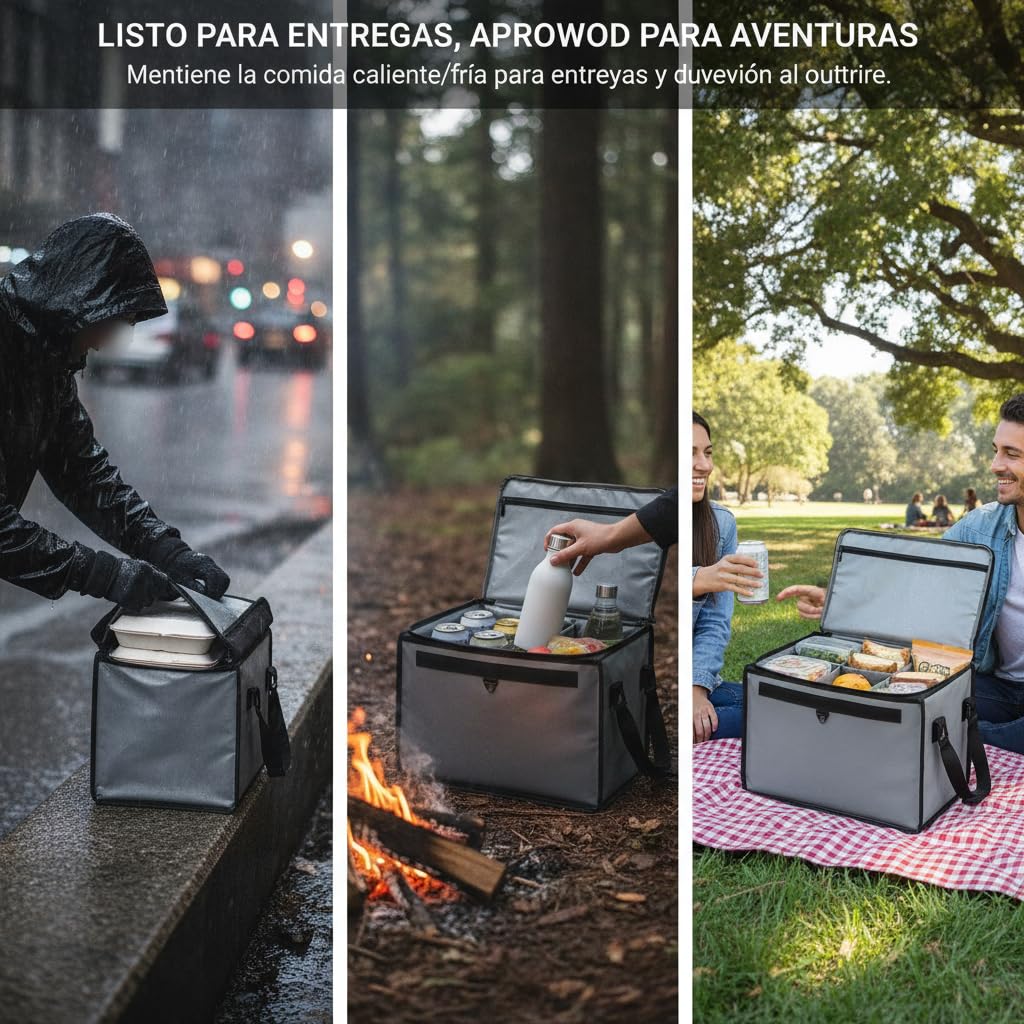Mochila Entrega Comida Impermeable, Bolsa Térmica Aislada para Entrega, con Base, 30 litros (40 * 30 * 30cm)