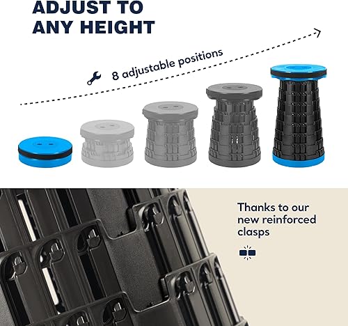 Miniatura 4 de Paquete de 2 taburetes plegables mejorados 2025, taburete plegable portátil máximo de 620 libras, asiento telescópico retráctil ajustable en altura,