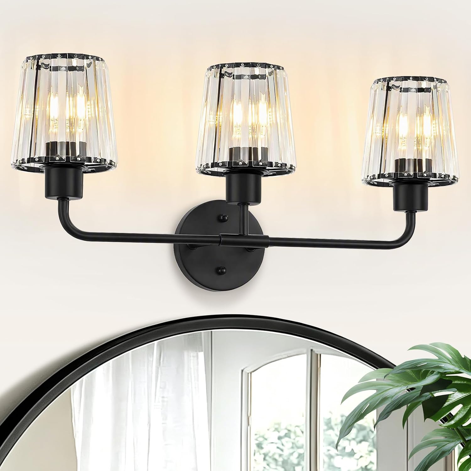 Crystal Modern Bathroom Vanity Light Fixtures, Black 3-Light