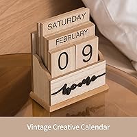 Vista 5 de Calendario de bloques para escritorio, bloques de visualización de fecha de mes de madera para profesores, estudiantes, aula, decoración rústica