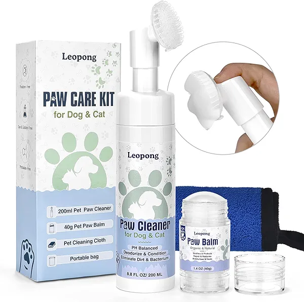 Leopong Dog Paw Care Kit - Cleaner for Large, Medium, Small, XL Breeds - Balm for Healing, Repairing & Restoring Dry, Cracked Paws & Nose - Protector for Pet Foot Washer Care