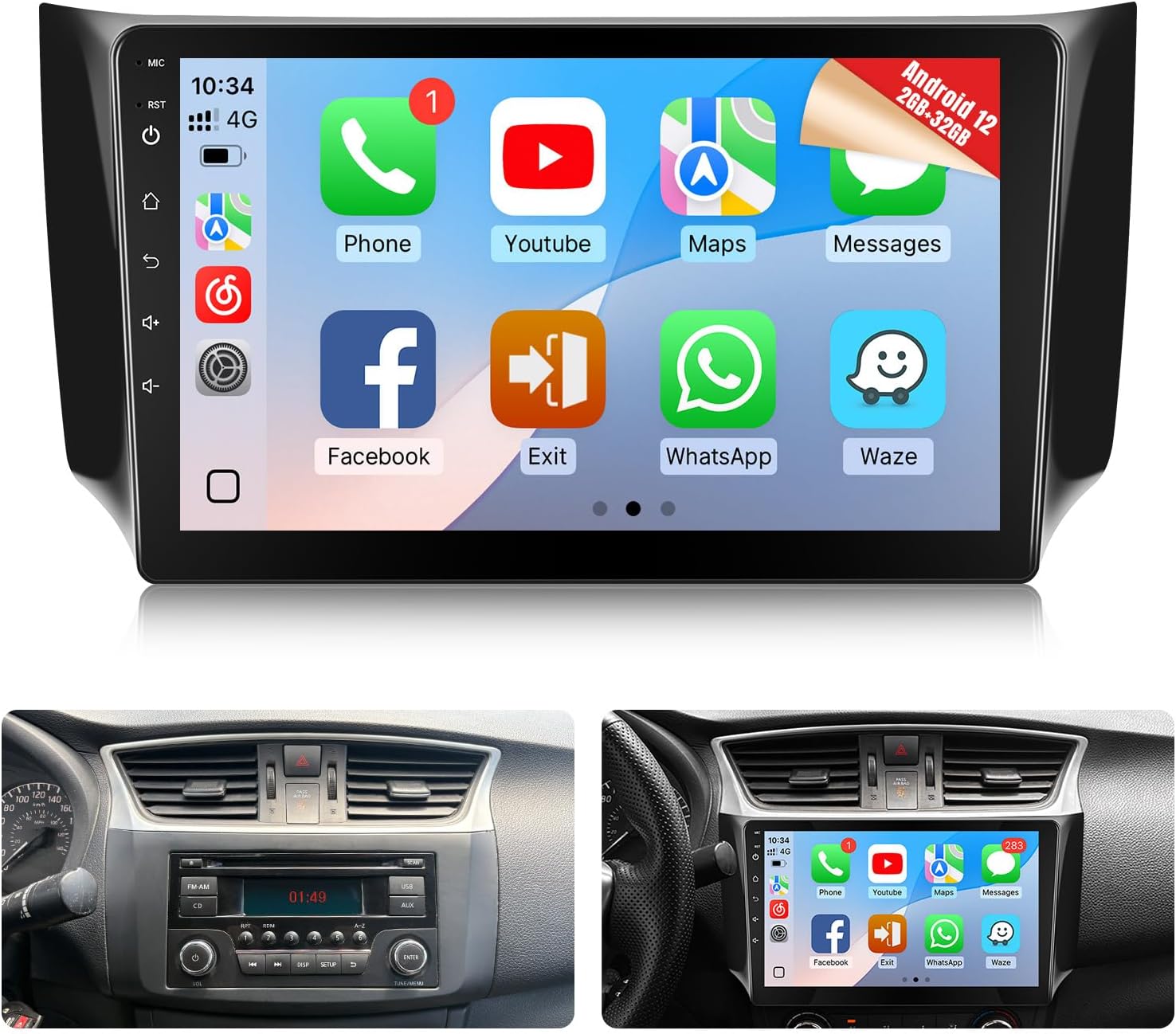 Naifay 8Core Android Car Stereo for Nissan Sentra 2013 2014 2015 2016 2017 2018 2019 Radio Upgrade 10.1" IPS Touchscreen for Sentra Radio with Carplay Android Auto/Bluetooth/WiFi/FM/GPS/Canbus/MIC