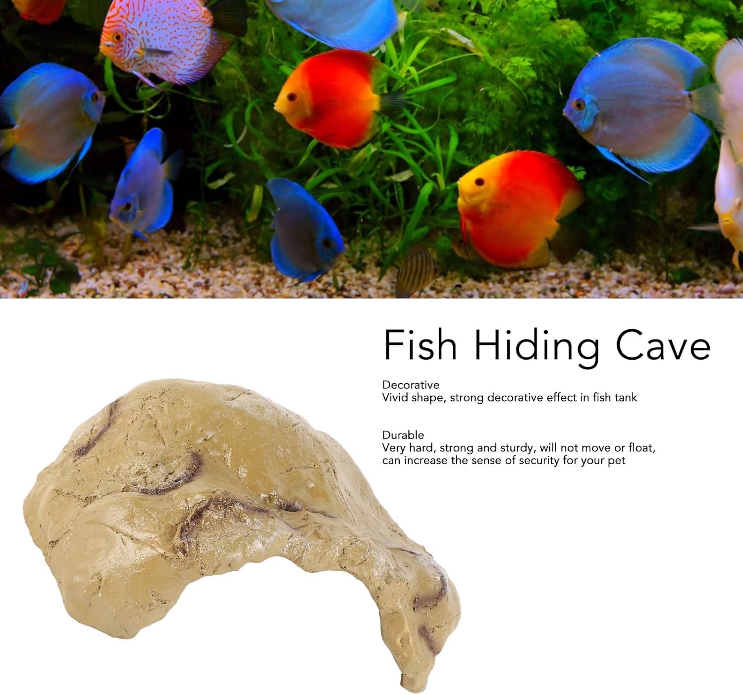 Fish Hiding Cave, Reptile Rock Hide Cave for Turtle and Aquarium, Fadeless Resin Vivid Decorative Shelter with Smooth Edges, Submersible Tank Decoration for Reptiles and (GS1228)