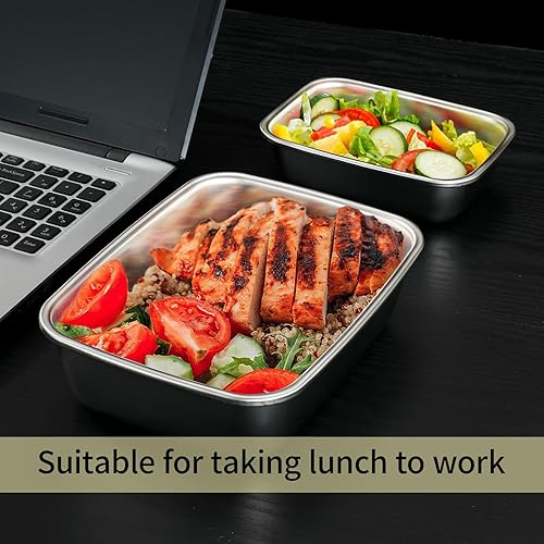 Miniatura 5 de Recipiente de almacenamiento de alimentos de acero inoxidable con tapas, a prueba de fugas y hermético para cocina, lonchera de preparación de