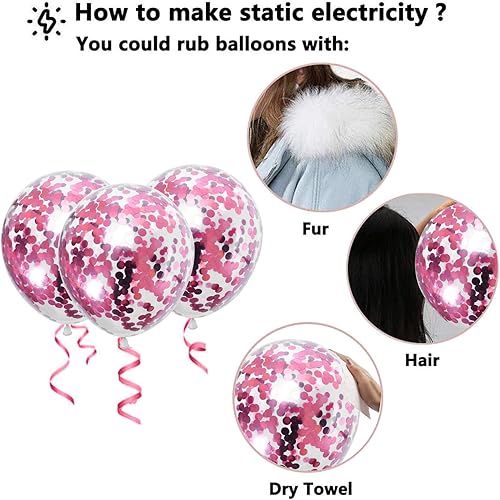 Miniatura 7 de Paquete de 60 globos de látex de 12 pulgadas color rosado intenso, rosado claro y de confeti rosado, decoración para Día de San Valentín