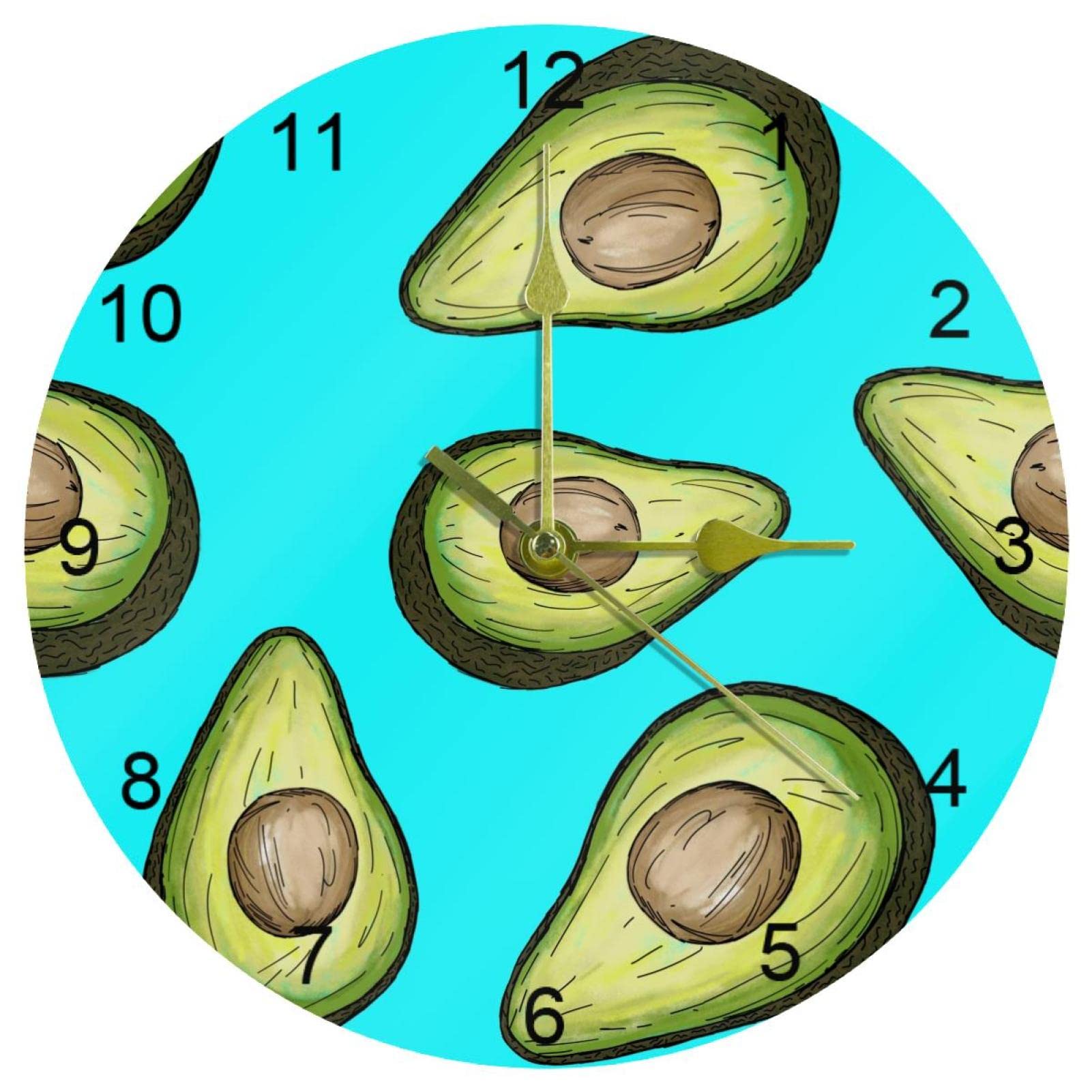 Horloge murale à quartz de 25,4 cm ronde et silencieuse à piles motif avocat